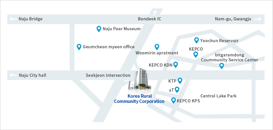 Korea Rural Community Corporation's map Image. address:Geurin-ro 20, Naju-si, Jeollanam-do